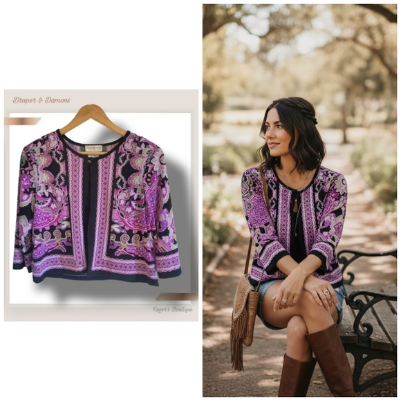 Draper's & Damons Jackets & Blazers - 🌿Draper's & Damon's Women's 8P Purple Pink Black Multi Print Cropped Blazer